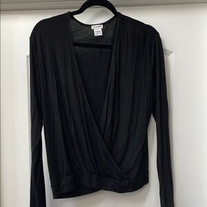 Black Long Sleeve Wrap Top